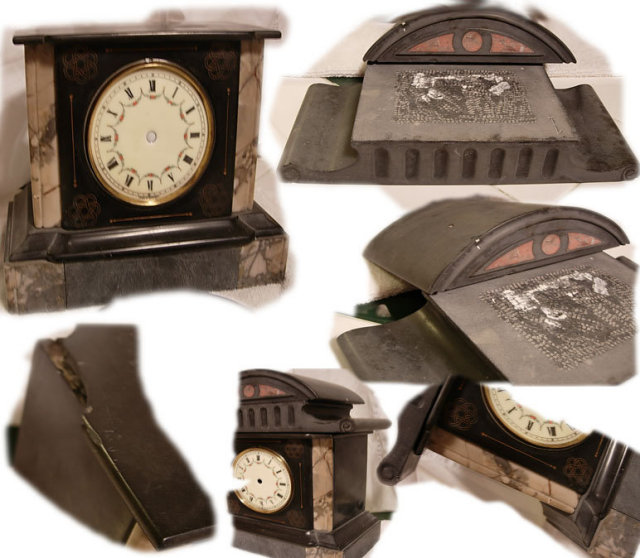 20's DECO MARBLE slate CLOCK with inset pieces