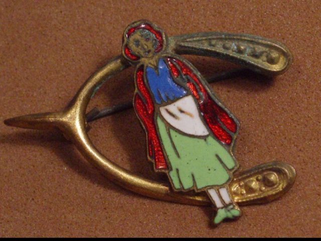 English ENAMEL SIGned REd RIDING HOOD PIn