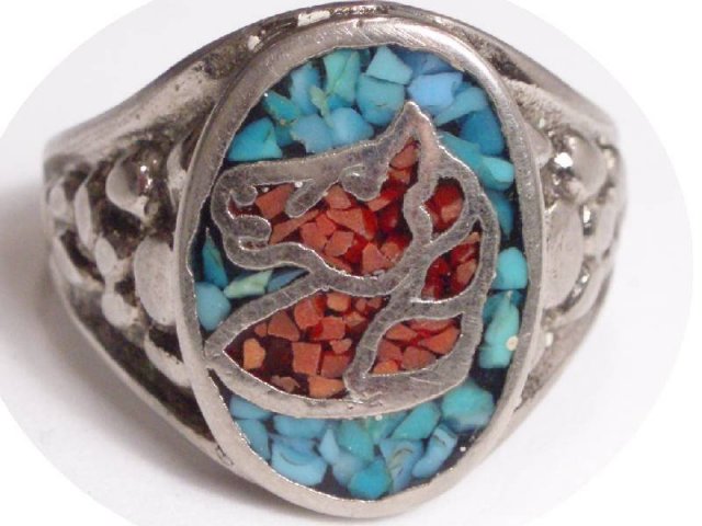 HEavy Sterling Indian HOrse mosaic ring