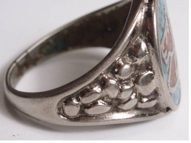 HEavy Sterling Indian HOrse mosaic ring