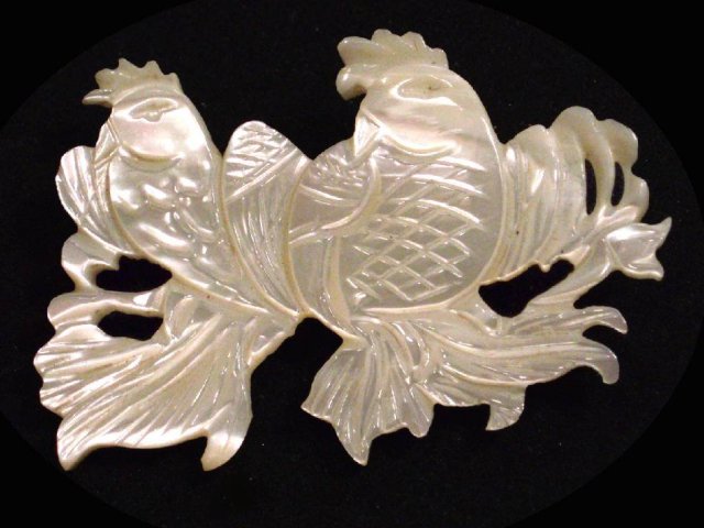 Antique carved MOTHER PEARL Victorian brooch