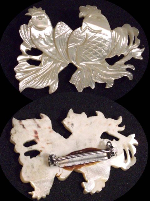 Antique carved MOTHER PEARL Victorian brooch