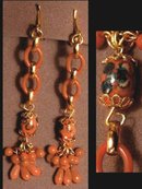 Chinese Coral color glass LONG tassel Earrings