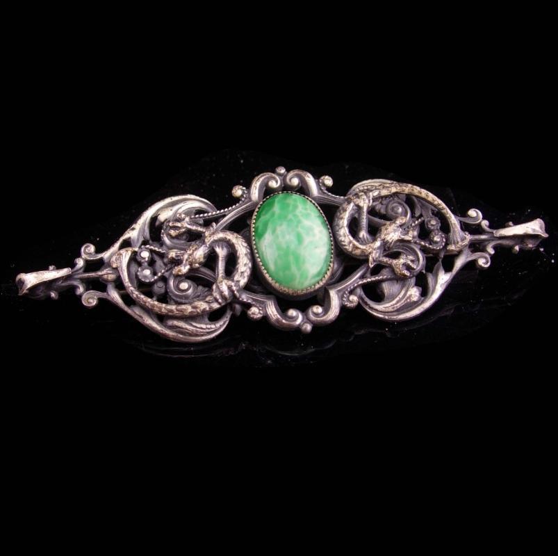 Antique DRAGON Brooch / Peking glass / Baroque victorian jewelry / mythical creature brooch / Medieval pin / renaissance brooch
