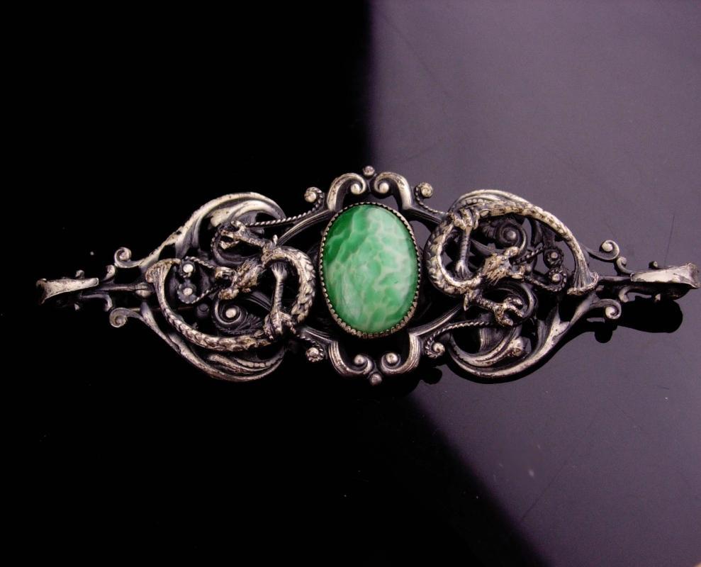 Antique DRAGON Brooch / Peking glass / Baroque victorian jewelry / mythical creature brooch / Medieval pin / renaissance brooch