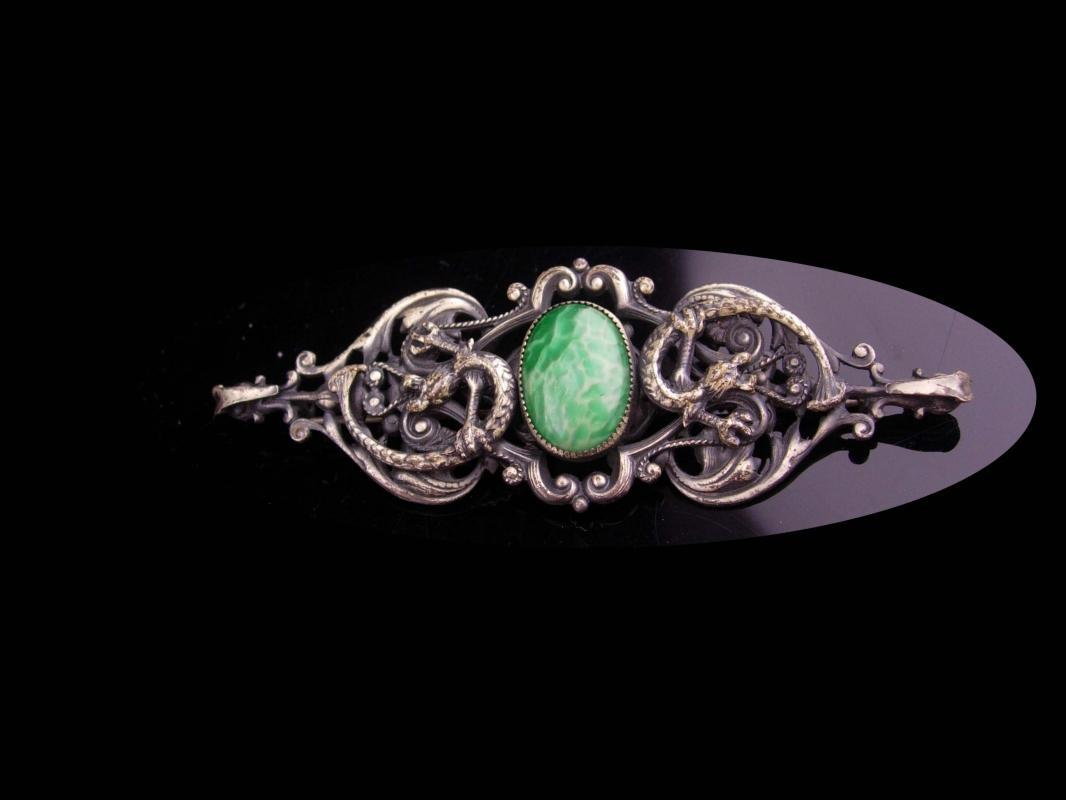 Antique DRAGON Brooch / Peking glass / Baroque victorian jewelry / mythical creature brooch / Medieval pin / renaissance brooch
