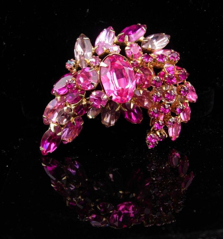 Huge Pink Brooch / unsigned beauty / Vintage layered Brooch / rhinestone pin / statement piece / estate jewelry
