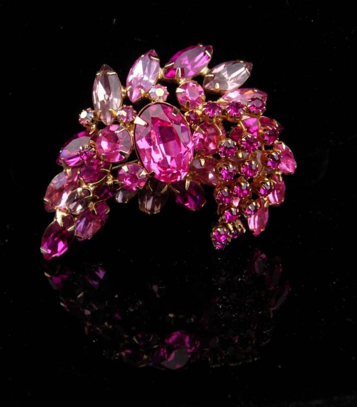 Huge Pink Brooch / unsigned beauty / Vintage layered Brooch / rhinestone pin / statement piece / estate jewelry