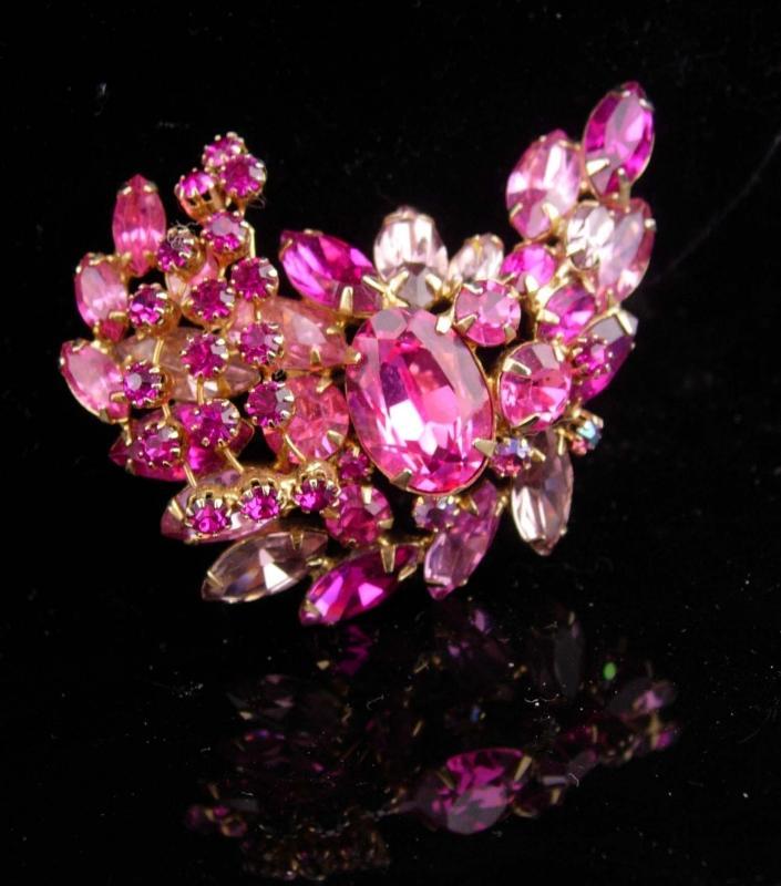 Huge Pink Brooch / unsigned beauty / Vintage layered Brooch / rhinestone pin / statement piece / estate jewelry