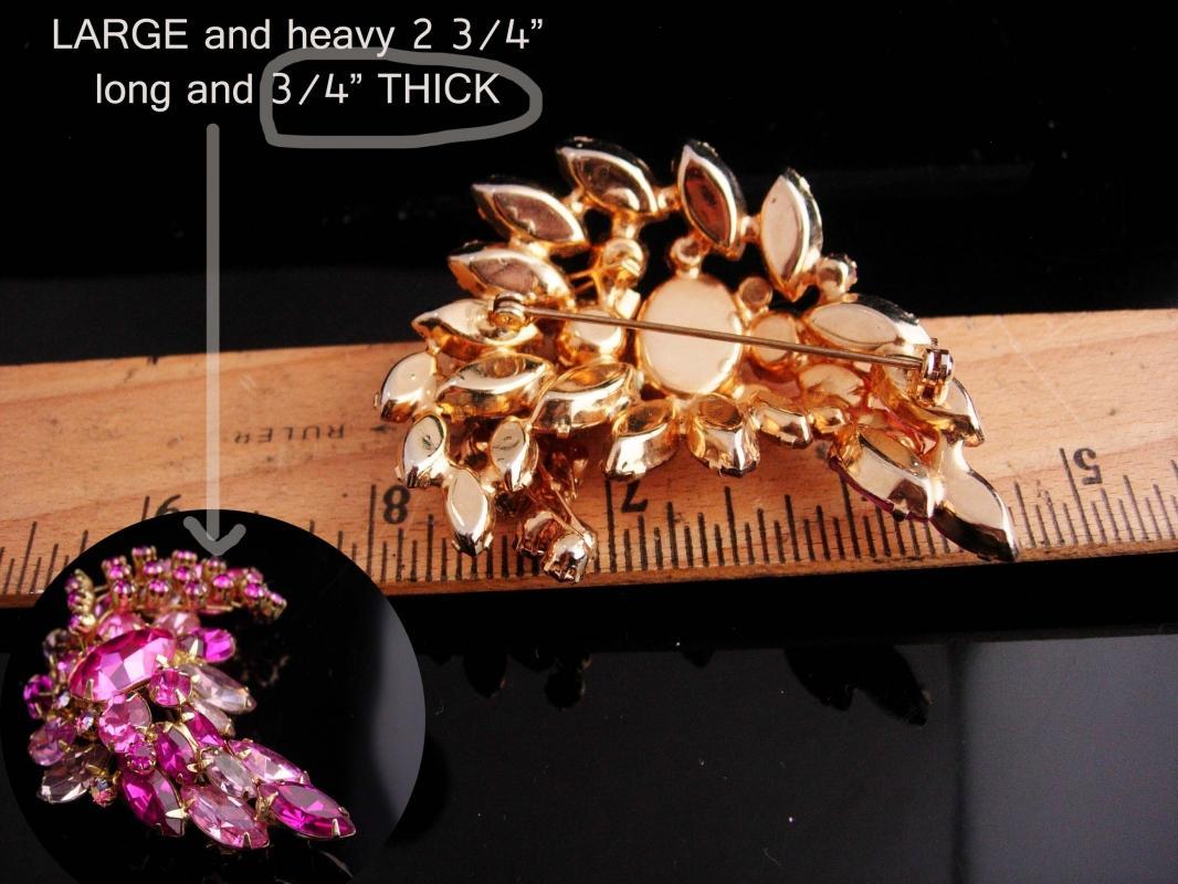 Huge Pink Brooch / unsigned beauty / Vintage layered Brooch / rhinestone pin / statement piece / estate jewelry