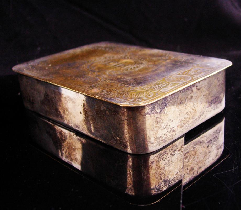 Large Antique silver box / 1914 Christmas box / Vintage French box / belgium / trinket box / cufflinks case / card box cigarette accessory