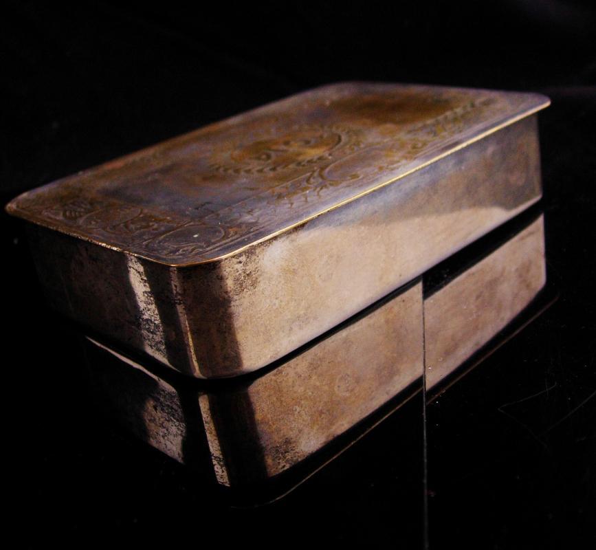 Large Antique silver box / 1914 Christmas box / Vintage French box / belgium / trinket box / cufflinks case / card box cigarette accessory