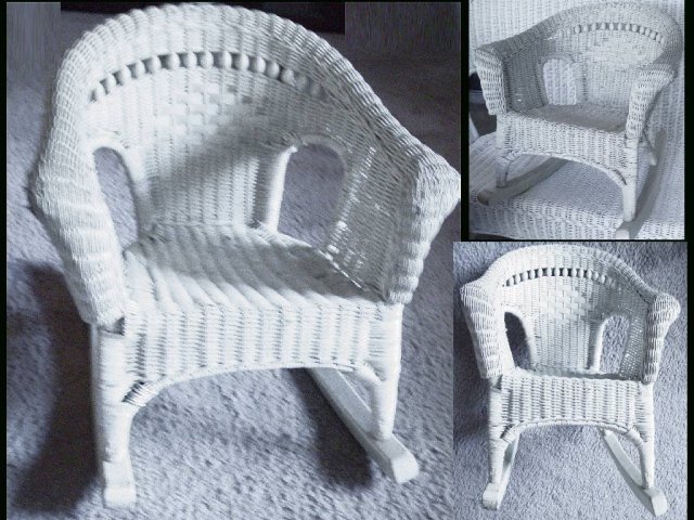 OLD Child DOLL Victorian WIcker Rocking Chair