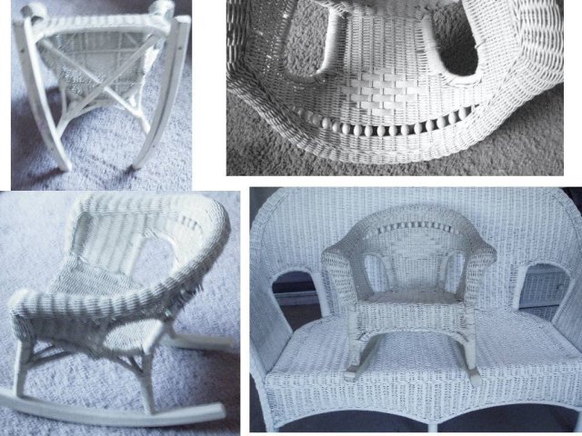OLD Child DOLL Victorian WIcker Rocking Chair