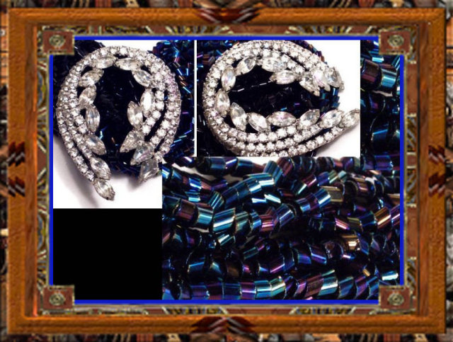 Vintage EXOTIC RAVEN Glass RHINESTONE necklace and brooch