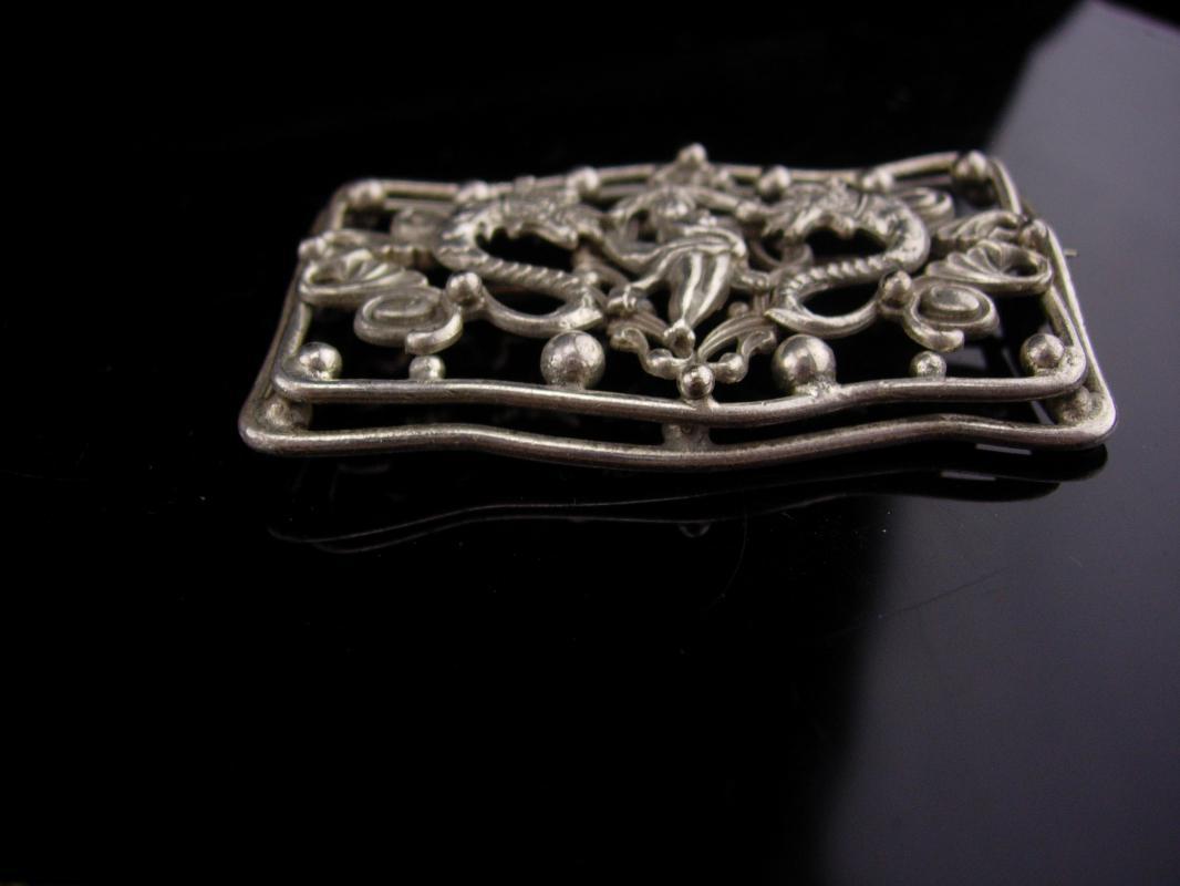 Antique DRAGON sash pin / Nude goddess / victorian jewelry / art nouveau brooch / mythical creature / Medieval pin / renaissance brooch