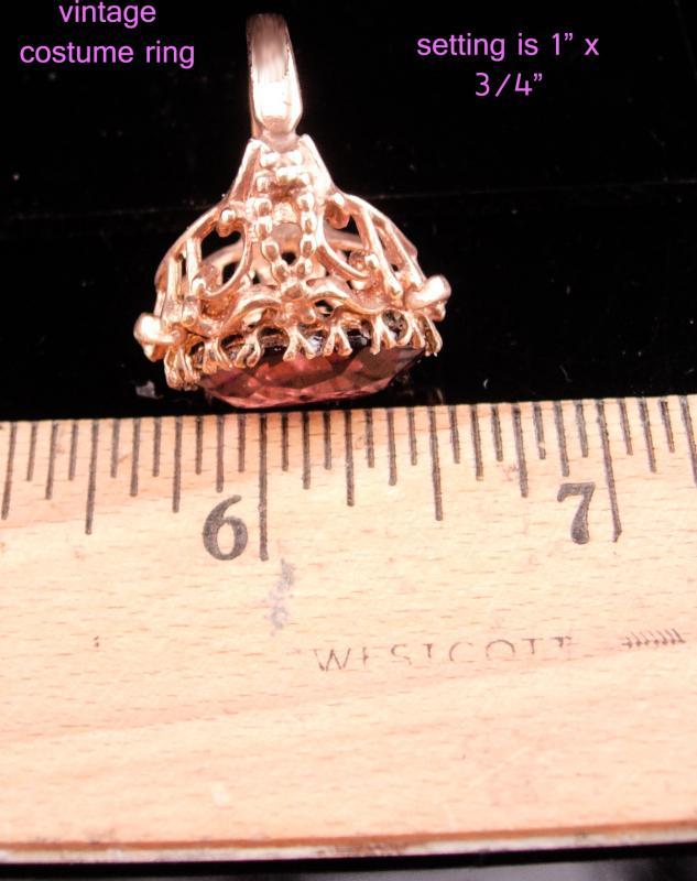 HUGE Vintage Ring / Amethyst gothic costume ring / Dramatic rose gold plate setting / February Birthstone / size 8 / Aquarius horoscope