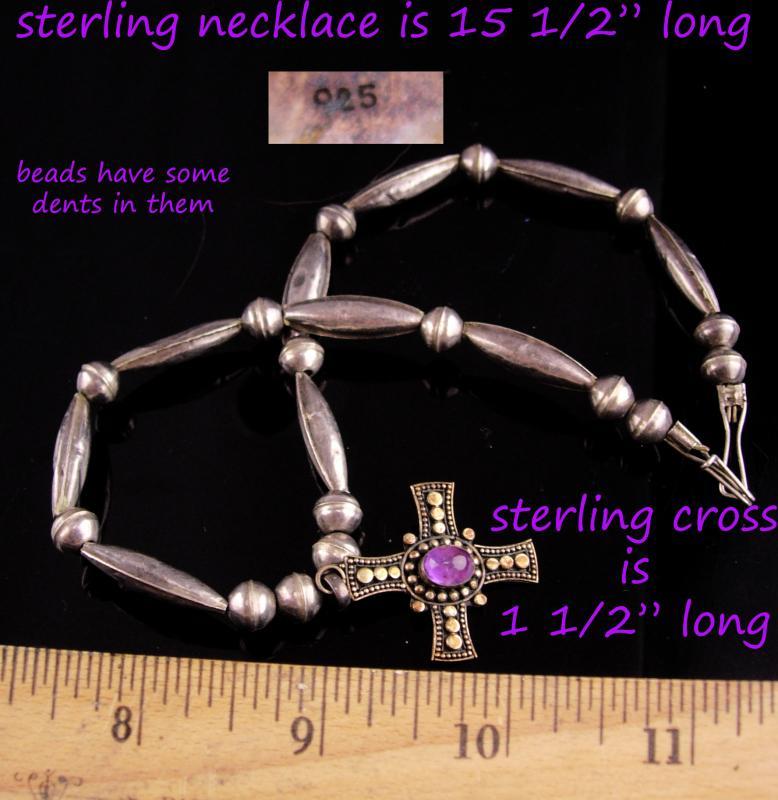 vintage Gothic cross necklace / Sterling choker / amethyst cross / statement necklace / genuine Amethyst / medieval jewelry hand made beads