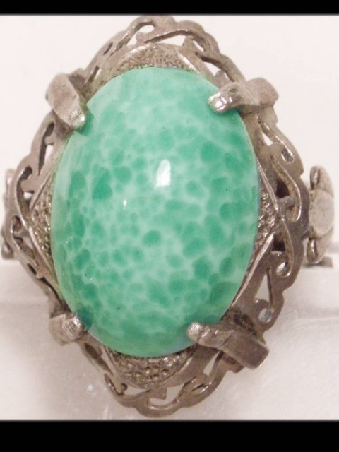 Antique Bizarre MEDUSA Snake peking glass RING