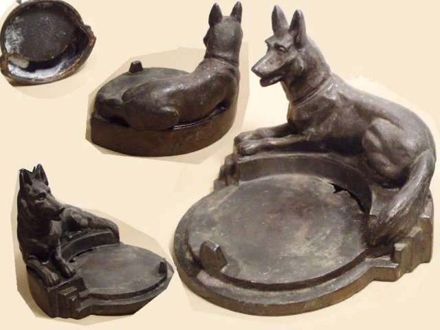Antique Bronze German Shepherd snuff or tray