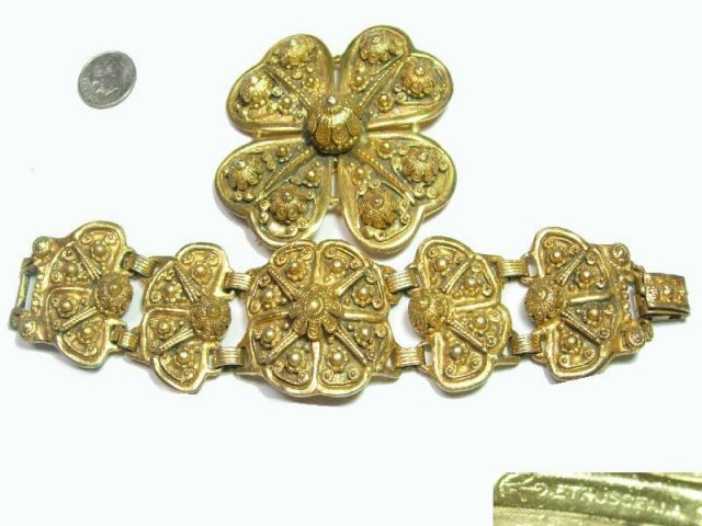 HUGE ORNATE ETRUSCAN GILT DEMI PARURE Bracelet