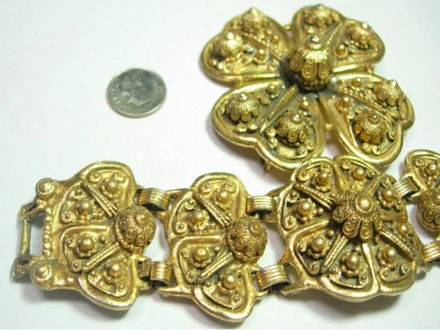 HUGE ORNATE ETRUSCAN GILT DEMI PARURE Bracelet