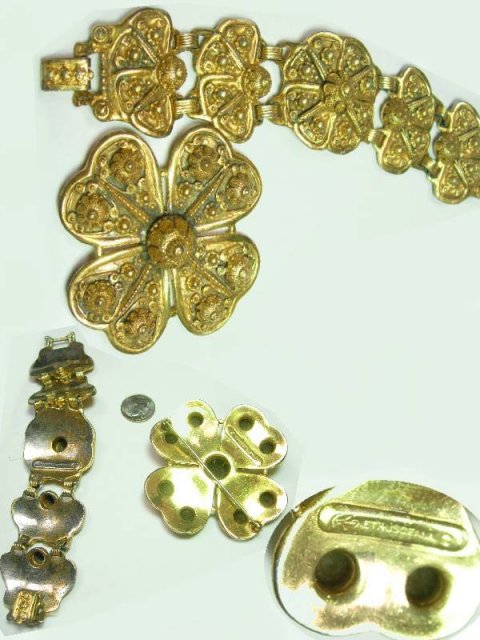 HUGE ORNATE ETRUSCAN GILT DEMI PARURE Bracelet