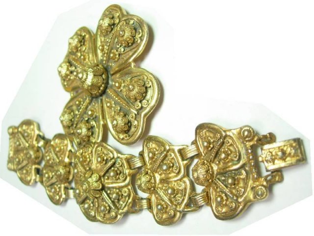 HUGE ORNATE ETRUSCAN GILT DEMI PARURE Bracelet