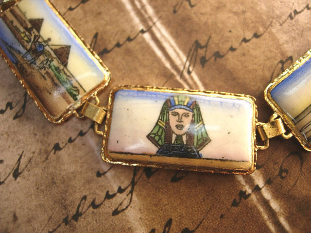 VIntage Grand TOUR Egyptian enamel BRacelet Figural and deco enamel