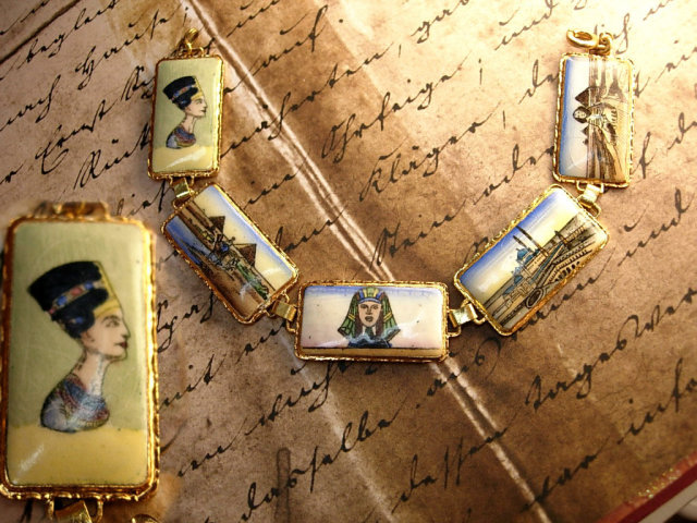 VIntage Grand TOUR Egyptian enamel BRacelet Figural and deco enamel