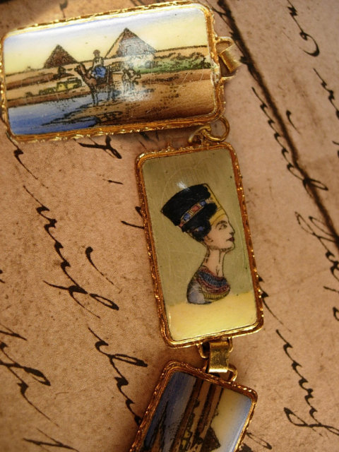 VIntage Grand TOUR Egyptian enamel BRacelet Figural and deco enamel
