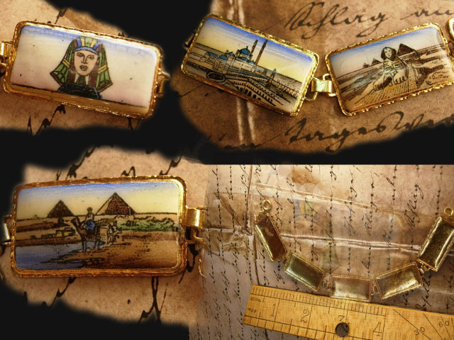 VIntage Grand TOUR Egyptian enamel BRacelet Figural and deco enamel