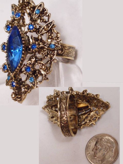 HUGE fancy BLUE RHINESTONE baroque RING