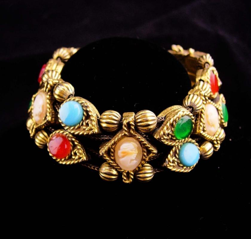 Vintage Victorian slide bracelet / Double row bracelet / cameo bracelet / Gold charm bracelet