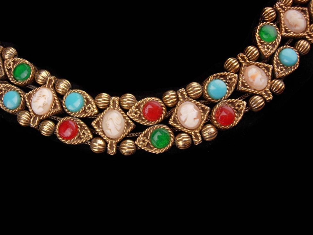 Vintage Victorian slide bracelet / Double row bracelet / cameo bracelet / Gold charm bracelet