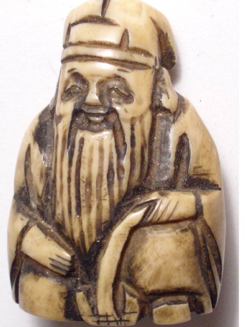 OLD Genuine IVORY NETSUKE man with beard signed