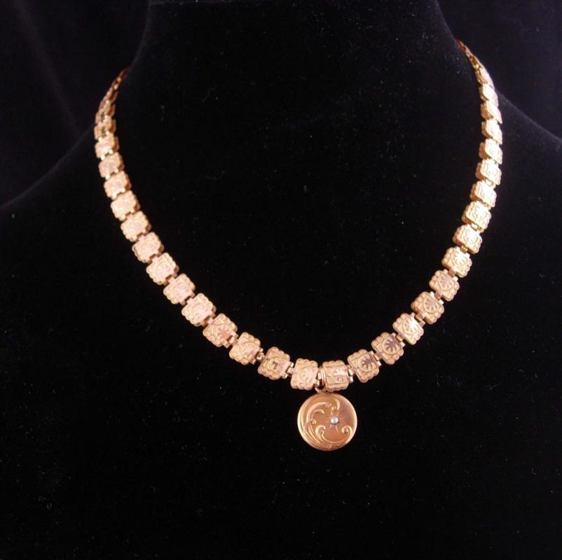 1800's Antique Bookchain necklace / Vintage Moon locket / rose and yellow gold filled / Victorian necklace / charm estate jewelry keepsake