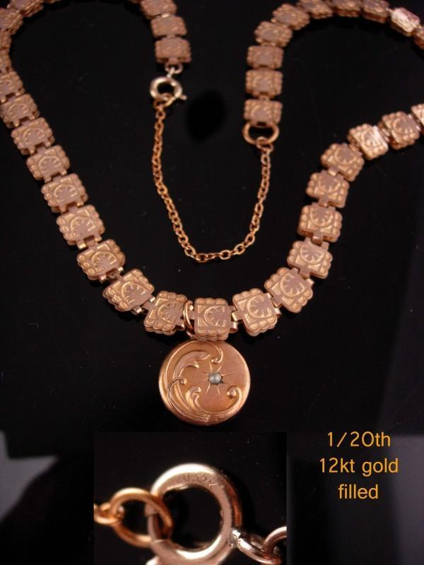 1800's Antique Bookchain necklace / Vintage Moon locket / rose and yellow gold filled / Victorian necklace / charm estate jewelry keepsake