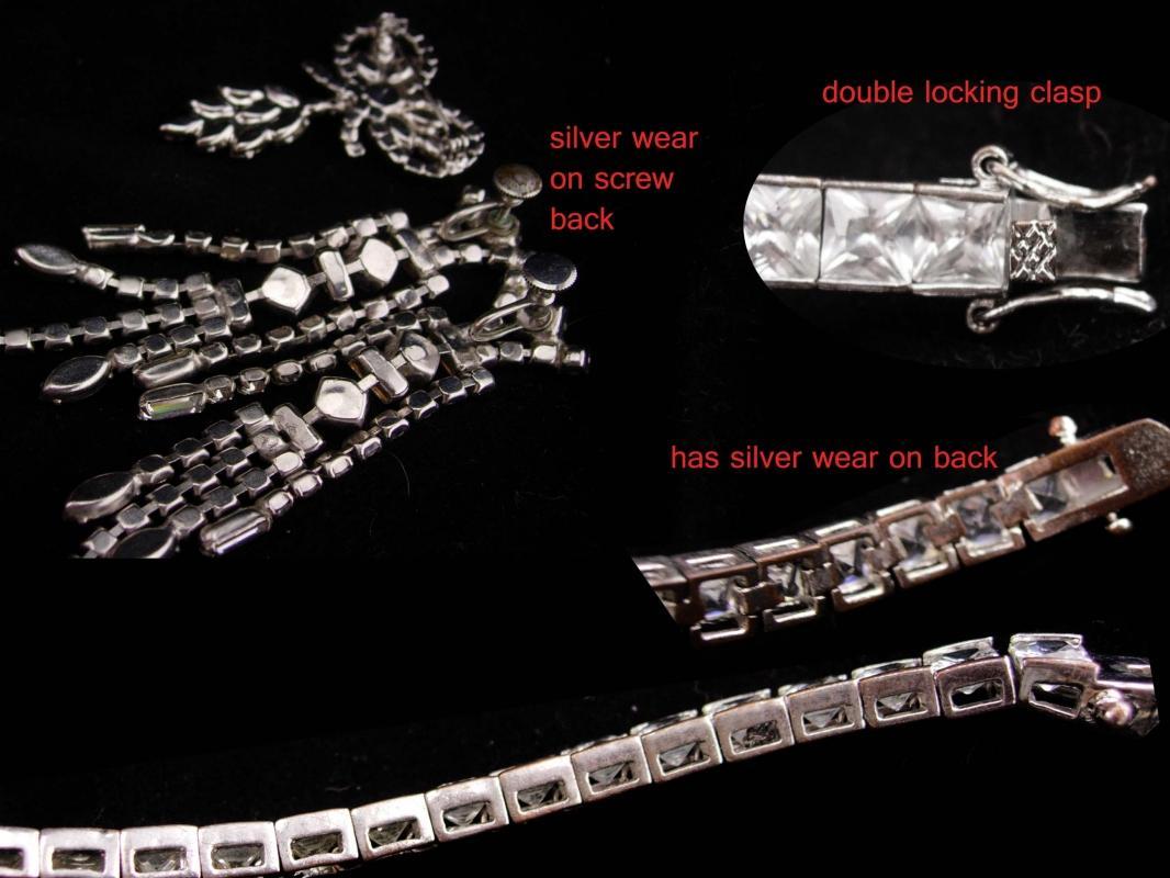 Stunning Parure / vintage Necklace / Rhinestone bracelet / chandelier earrings / Vintage costume jewelry /rhinestone bow brooch