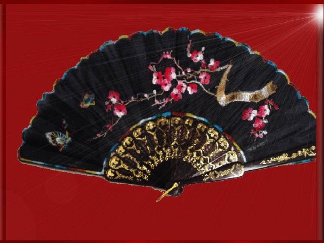 Vintage silk Chinese Embroidered lotus blossom fan