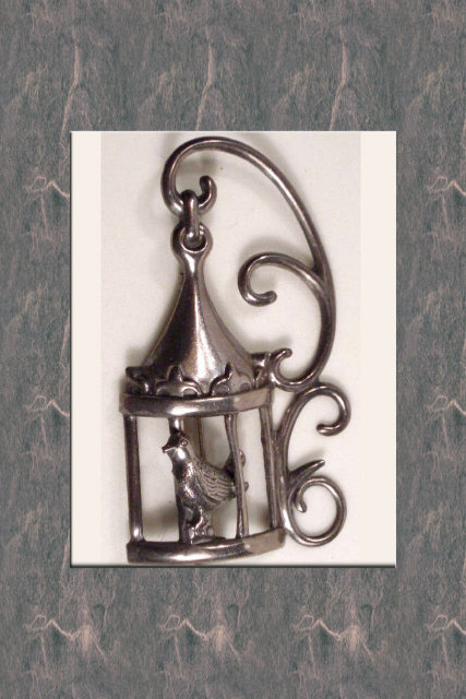 Victorian BIRD CAGE sterling SIGNED brooch