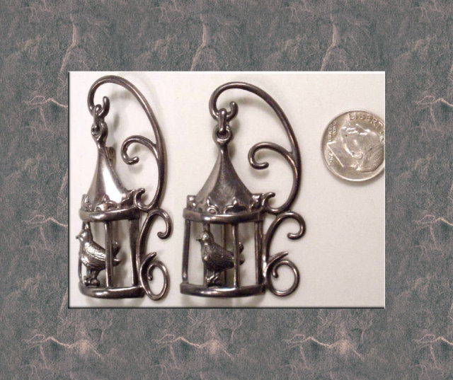 Victorian BIRD CAGE sterling SIGNED brooch