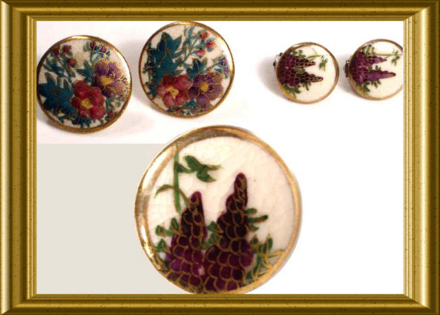 Vintage handpainted SATSUMA Earrings BUTTONS
