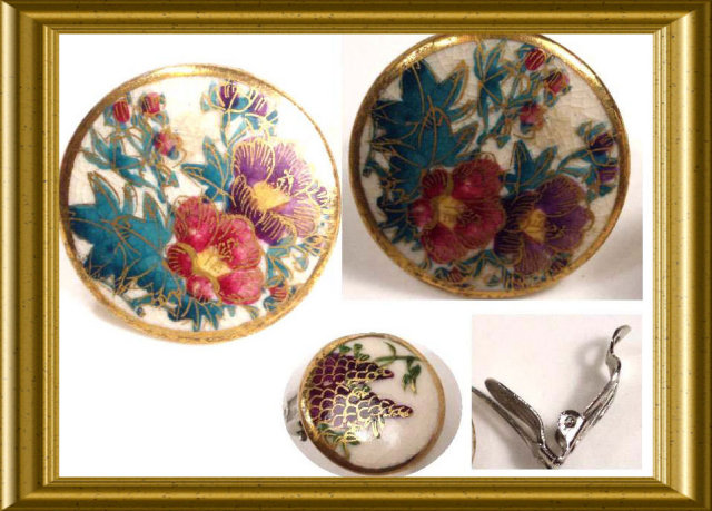 Vintage handpainted SATSUMA Earrings BUTTONS