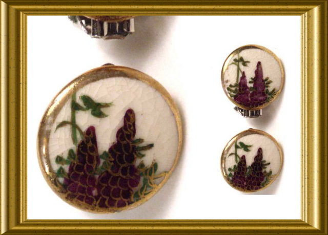 Vintage handpainted SATSUMA Earrings BUTTONS
