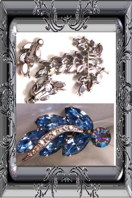 SIGNED Vintage WEISS BLUE Brooch Earrings BOOK