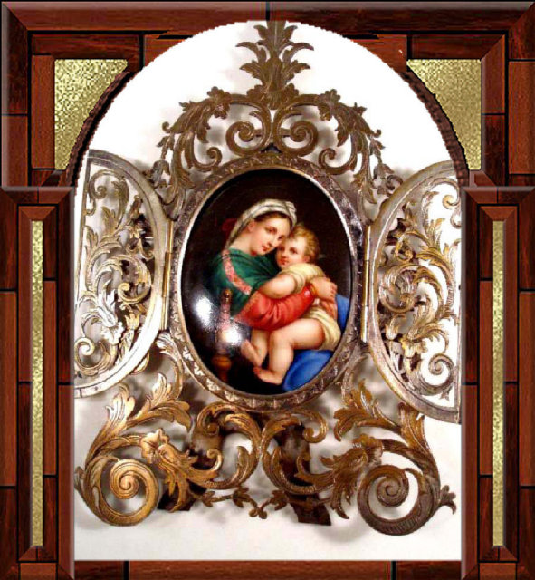 ANtique 19th century European ALTER Portrait Porcelain Painting and Frame Mary and Jesus
