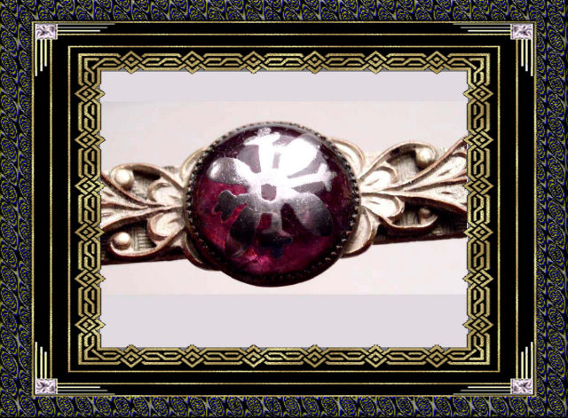 Antique RUSSIAN arts Crafts Inlaid amethyst PIN