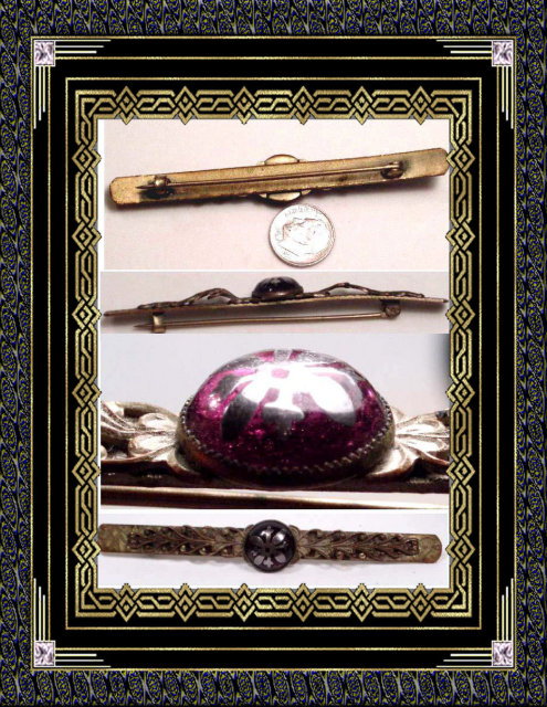 Antique RUSSIAN arts Crafts Inlaid amethyst PIN