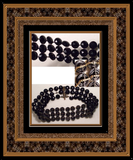 1800s GEORGIAN JET Mourning 3 row necklace